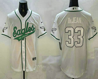 Men's Philadelphia Eagles #33 Cooper DeJean White Cool Base Stitched Baseball Jersey