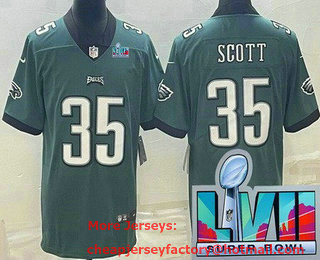 Men's Philadelphia Eagles #35 Boston Scott Limited Green Super Bowl LVII Vapor Jersey