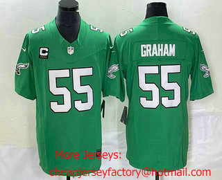 Men's Philadelphia Eagles #55 Brandon Graham Green C Patch 2023 FUSE Vapor Limited Throwback Stitched Jersey