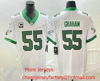 Men's Philadelphia Eagles #55 Brandon Graham White C Patch 2023 FUSE Vapor Limited Throwback Stitched Jersey