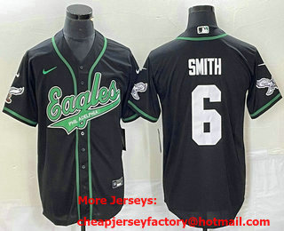 Men's Philadelphia Eagles #6 DeVonta Smith Black Cool Base Stitched Baseball Jersey