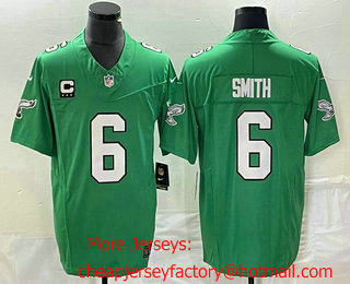 Men's Philadelphia Eagles #6 DeVonta Smith Green C Patch 2023 FUSE Vapor Limited Throwback Stitched Jersey