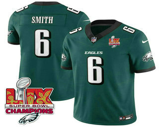 Men's Philadelphia Eagles #6 DeVonta Smith Green Limited Super Bowl LIX Champions FUSE Vapor Jersey