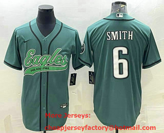 Men's Philadelphia Eagles #6 DeVonta Smith Green With Patch Cool Base Stitched Baseball Jersey
