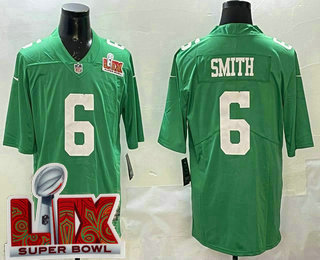 Men's Philadelphia Eagles #6 DeVonta Smith Limited Kelly Green Super Bowl LIX Vapor Jersey