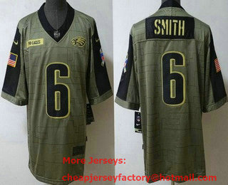 Men's Philadelphia Eagles #6 DeVonta Smith Limited Olive 2021 Salute To Service Jersey