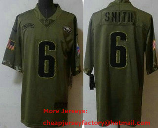 Men's Philadelphia Eagles #6 DeVonta Smith Limited Olive 2022 Salute To Service Jersey