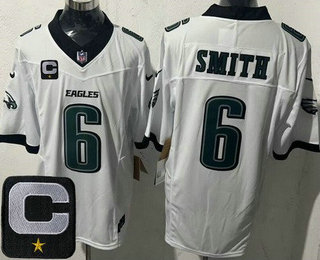 Men's Philadelphia Eagles #6 DeVonta Smith Limited White C Patch FUSE Vapor Jersey