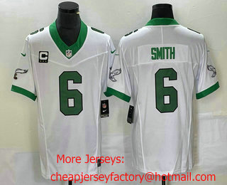 Men's Philadelphia Eagles #6 DeVonta Smith White C Patch 2023 FUSE Vapor Limited Throwback Stitched Jersey