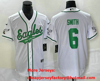 Men's Philadelphia Eagles #6 DeVonta Smith White Cool Base Stitched Baseball Jersey