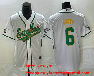 Men's Philadelphia Eagles #6 DeVonta Smith White Gold Cool Base Stitched Baseball Jersey