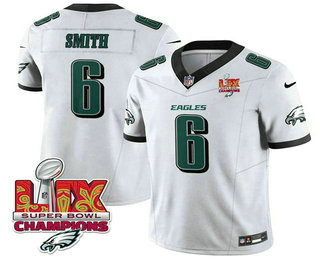 Men's Philadelphia Eagles #6 DeVonta Smith White Limited Super Bowl LIX Champions FUSE Vapor Jersey