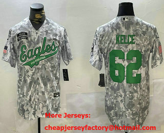Men's Philadelphia Eagles #62 Jason Kelce Arctic Camo 2024 Salute to Service Stitched Baseball Jersey