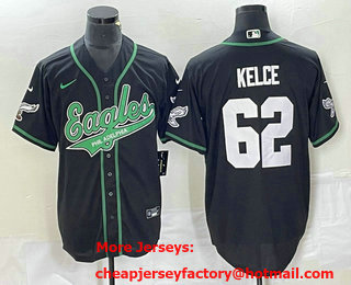 Men's Philadelphia Eagles #62 Jason Kelce Black Cool Base Stitched Baseball Jersey
