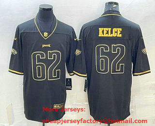 Men's Philadelphia Eagles #62 Jason Kelce Black Golden Edition Stitched NFL Nike Limited Jersey
