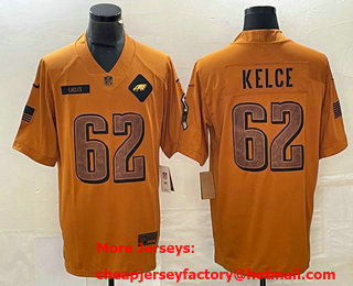 Men's Philadelphia Eagles #62 Jason Kelce Brown 2023 Salute To Service Limited Stitched Jersey