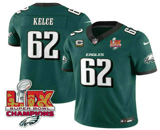 Men's Philadelphia Eagles #62 Jason Kelce Green Limited Super Bowl LIX Champions FUSE Vapor Jersey