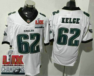 Men's Philadelphia Eagles #62 Jason Kelce Limited White Super Bowl LIX Champions FUSE Vapor Jersey