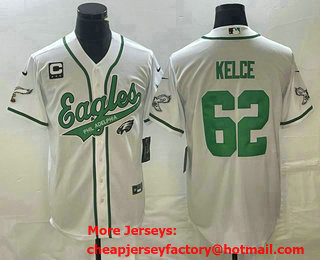 Men's Philadelphia Eagles #62 Jason Kelce White C Patch Cool Base Stitched Baseball Jersey