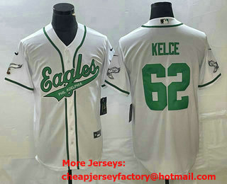 Men's Philadelphia Eagles #62 Jason Kelce White Cool Base Stitched Baseball Jersey