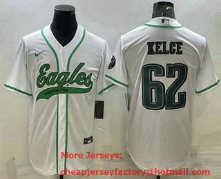 Men's Philadelphia Eagles #62 Jason Kelce White With Patch Cool Base Stitched Baseball Jersey