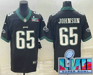 Men's Philadelphia Eagles #65 Lane Johnson Black Super Bowl LVII Patch Vapor Untouchable Limited Stitched Jersey