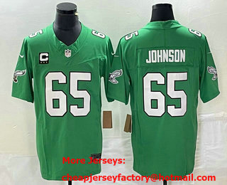 Men's Philadelphia Eagles #65 Lane Johnson Green C Patch 2023 FUSE Vapor Limited Throwback Stitched Jersey