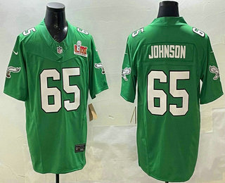 Men's Philadelphia Eagles #65 Lane Johnson Limited Kelly Green Super Bowl LIX FUSE Vapor Jersey