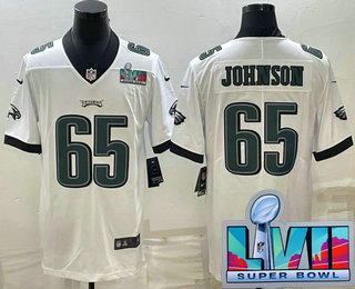 Men's Philadelphia Eagles #65 Lane Johnson White Super Bowl LVII Patch Vapor Untouchable Limited Stitched Jersey