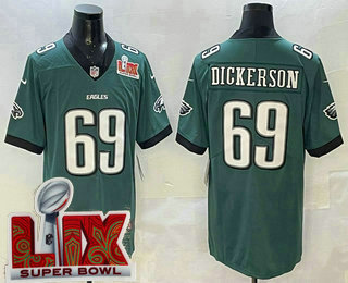 Men's Philadelphia Eagles #69 Landon Dickerson Midnight Green Super Bowl LIX Vapor Limited Jersey