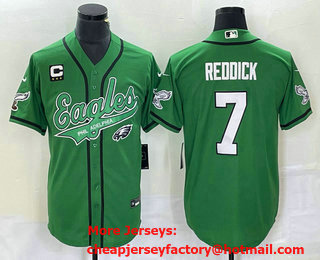 Men's Philadelphia Eagles #7 Haason Reddick Green C Patch Cool Base Stitched Baseball Jersey