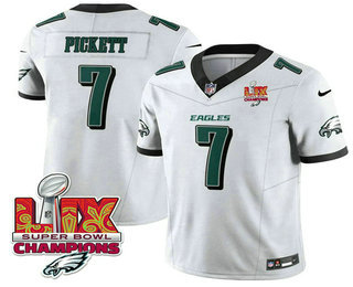 Men's Philadelphia Eagles #7 Kenny Pickett White Limited Super Bowl LIX Champions FUSE Vapor Jersey