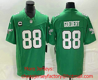 Men's Philadelphia Eagles #88 Dallas Goedert Green C Patch 2023 FUSE Vapor Limited Throwback Stitched Jersey
