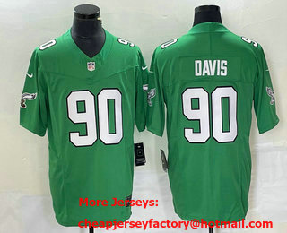 Men's Philadelphia Eagles #90 Jordan Davis Green 2023 FUSE Vapor Limited Throwback Stitched Jersey