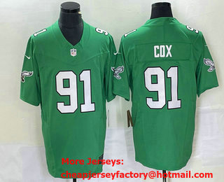 Men's Philadelphia Eagles #91 Fletcher Cox Green 2023 FUSE Vapor Limited Throwback Stitched Jersey