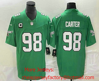 Men's Philadelphia Eagles #98 Jalen Carter Green C Patch 2023 FUSE Vapor Limited Throwback Stitched Jersey