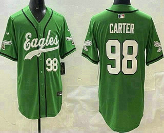 Men's Philadelphia Eagles #98 Jalen Carter Limited Kelly Green Fashion Baseball Jersey