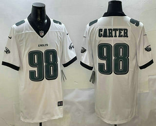Men's Philadelphia Eagles #98 Jalen Carter White Vapor Limited Jersey