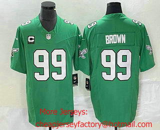 Men's Philadelphia Eagles #99 Jerome Brown Green C Patch 2023 FUSE Vapor Limited Throwback Stitched Jersey