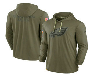 Men's Philadelphia Eagles 2022 Olive Salute to Service Tonal Pullover Hoodie
