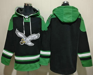 Men's Philadelphia Eagles Blank Black Ageless Must Have Lace Up Pullover Hoodie