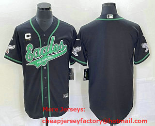 Men's Philadelphia Eagles Blank Black C Patch Cool Base Stitched Baseball Jersey 02