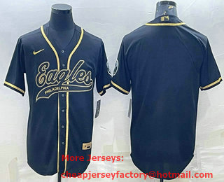 Men's Philadelphia Eagles Blank Black Gold With Patch Cool Base Stitched Baseball Jersey