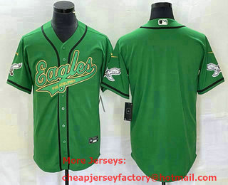 Men's Philadelphia Eagles Blank Green Gold Cool Base Stitched Baseball Jersey 01