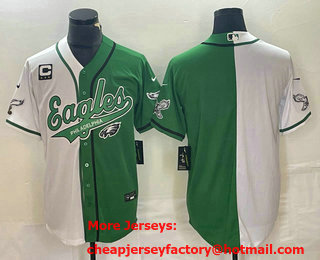 Men's Philadelphia Eagles Blank White Green Two Tone With C Patch Cool Base Stitched Baseball Jersey