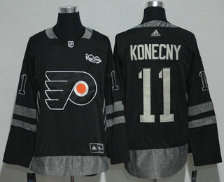 Men's Philadelphia Flyers #11 Travis Konecny Black 100th Anniversary Stitched NHL 2017 Hockey Jersey