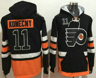 Men's Philadelphia Flyers #11 Travis Konecny Black New 2017 Stadium Series Stitched NHL Old Time Hockey Hoodie