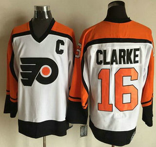 Men's Philadelphia Flyers #16 Bobby Clarke 1997-98 White CCM Vintage Throwback Jersey