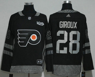 Men's Philadelphia Flyers #28 Claude Giroux Black 100th Anniversary Stitched NHL 2017 Hockey Jersey