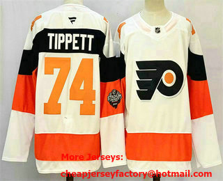 Men's Philadelphia Flyers #74 Owen Tippett White 2024 With A Patch Stitched Jersey